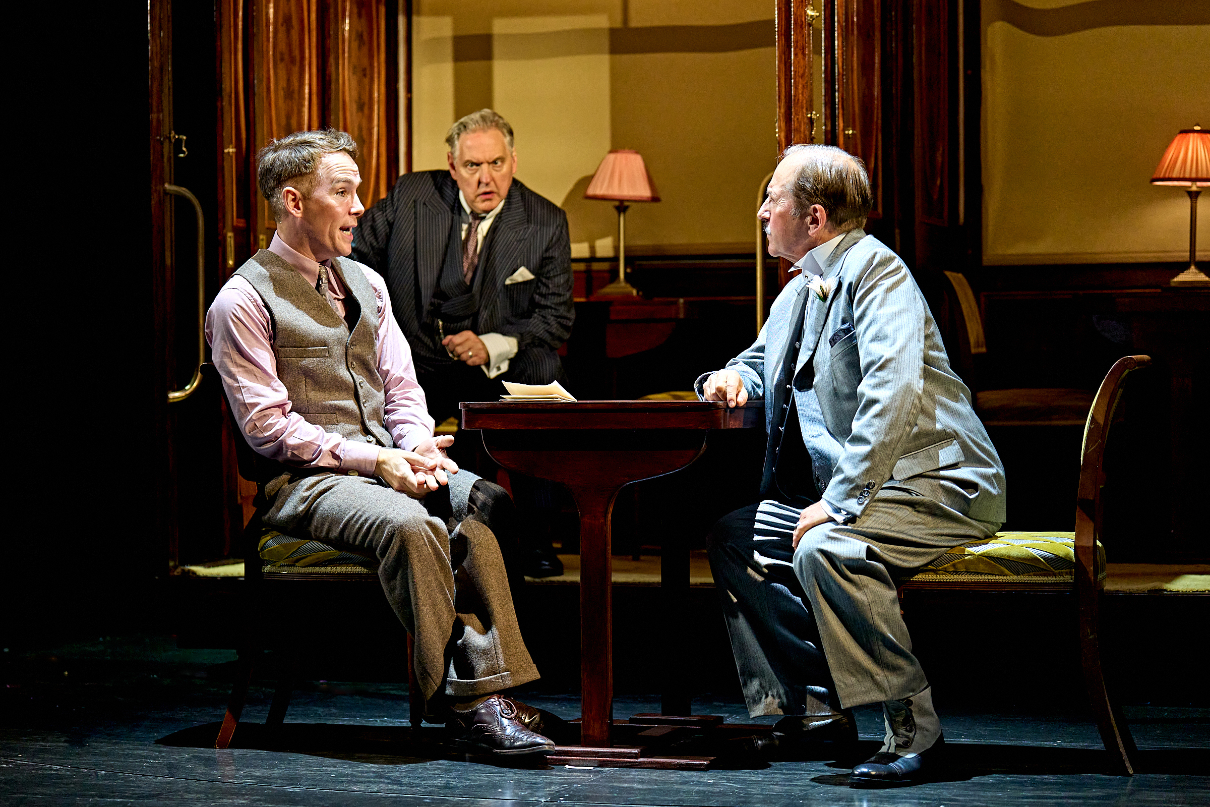Paul Keating (Hector Macqueen), Bob Barrett (Monsieur Bouc), Michael Maloney (Poirot) In Murder On The Orient Express