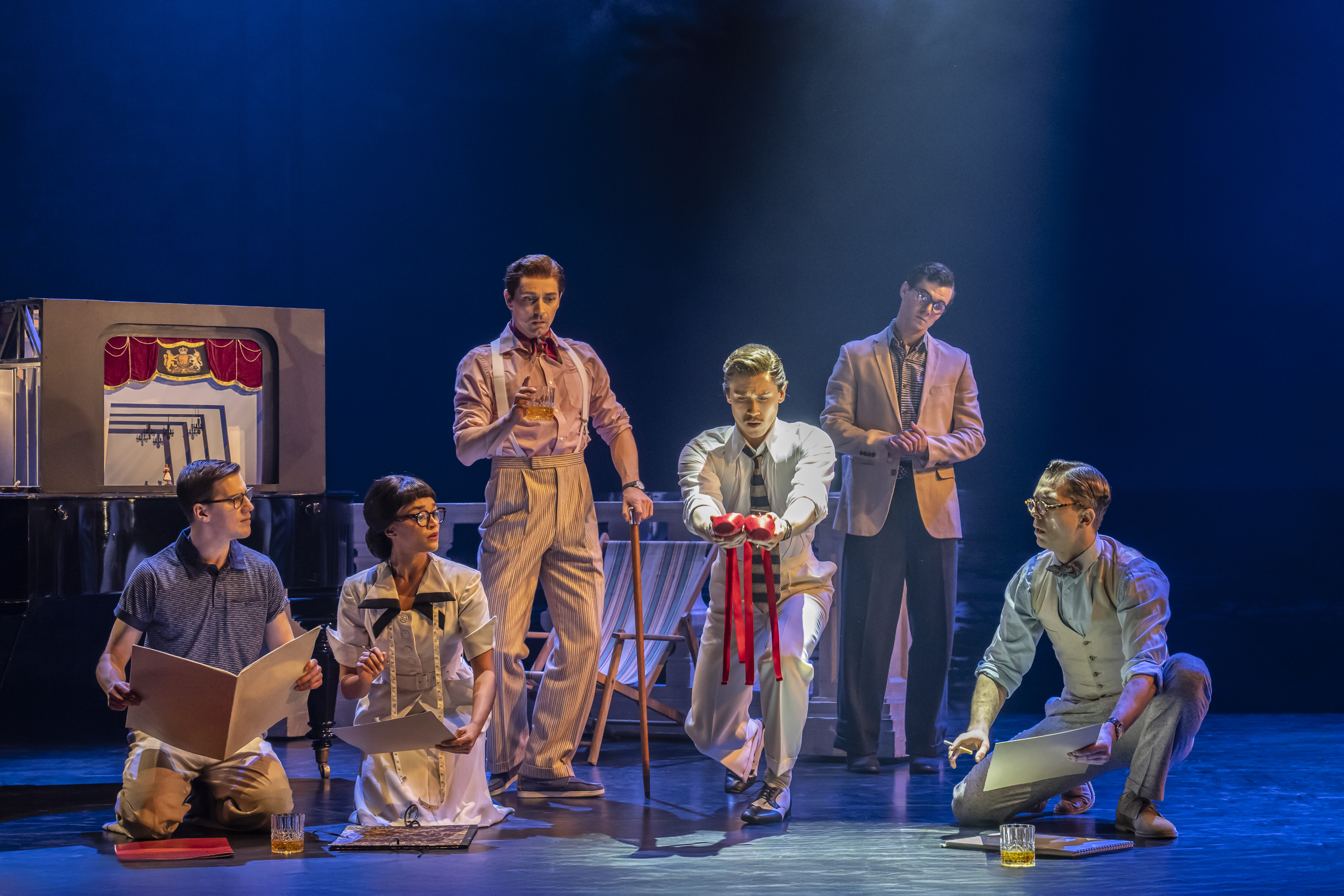 Matthew Bourne's Production Of THE RED SHOES. Dominic North (Julian Kraster), Kayla Collymore (Edith), Liam Mower (Grischa Ljubov), Andy Monaghan (Boris Lermontov), Mark Austin (Dimitri) And Reece Causton (Sergei Ratov). Photo By Johan Pers