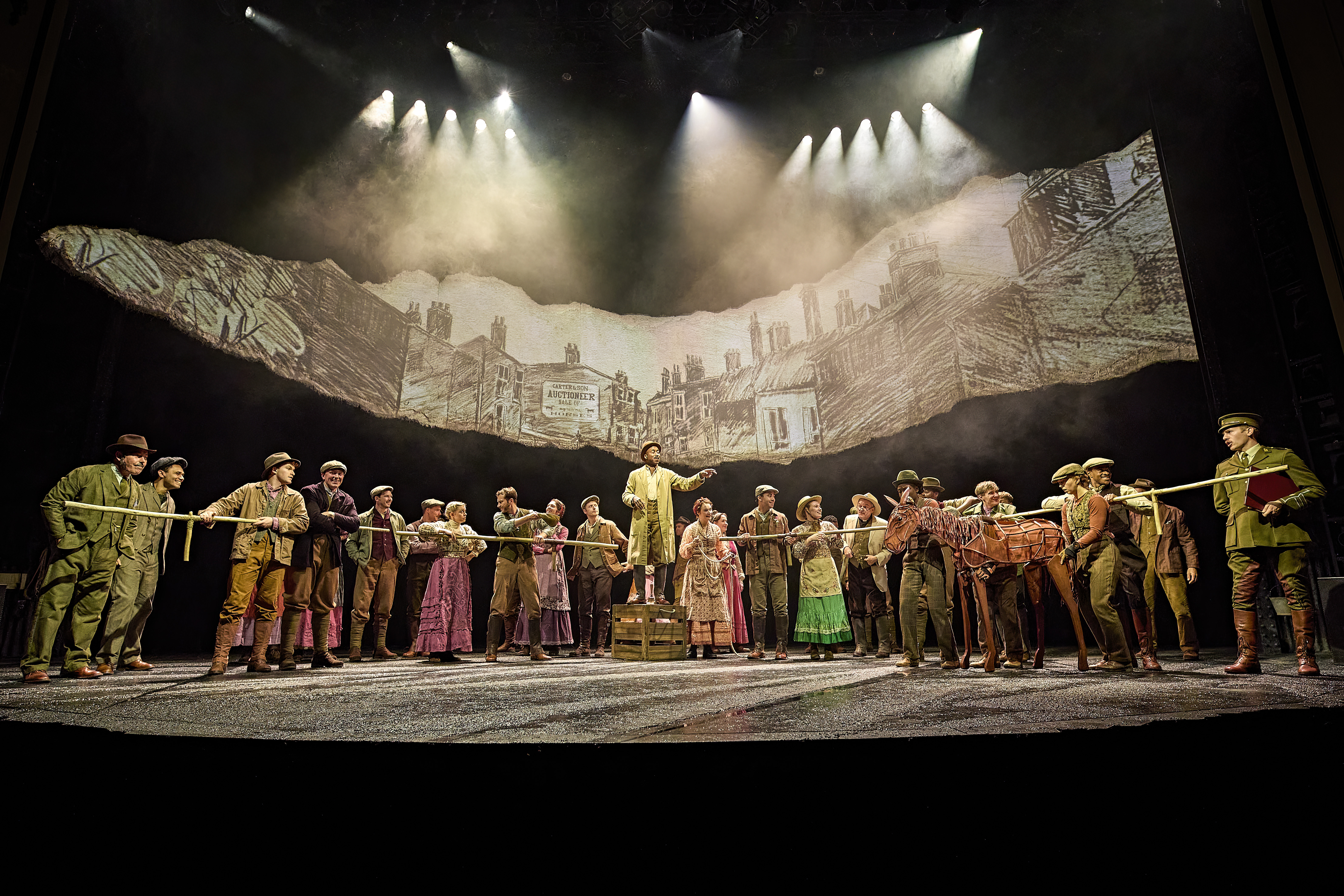 The Cast Of War Horse. Diany Samba Bandza, Jordan Paris, Eloise Beaumont Wood (Baby Joey). Credit Brinkhoff Moegenburg. 1113 0620