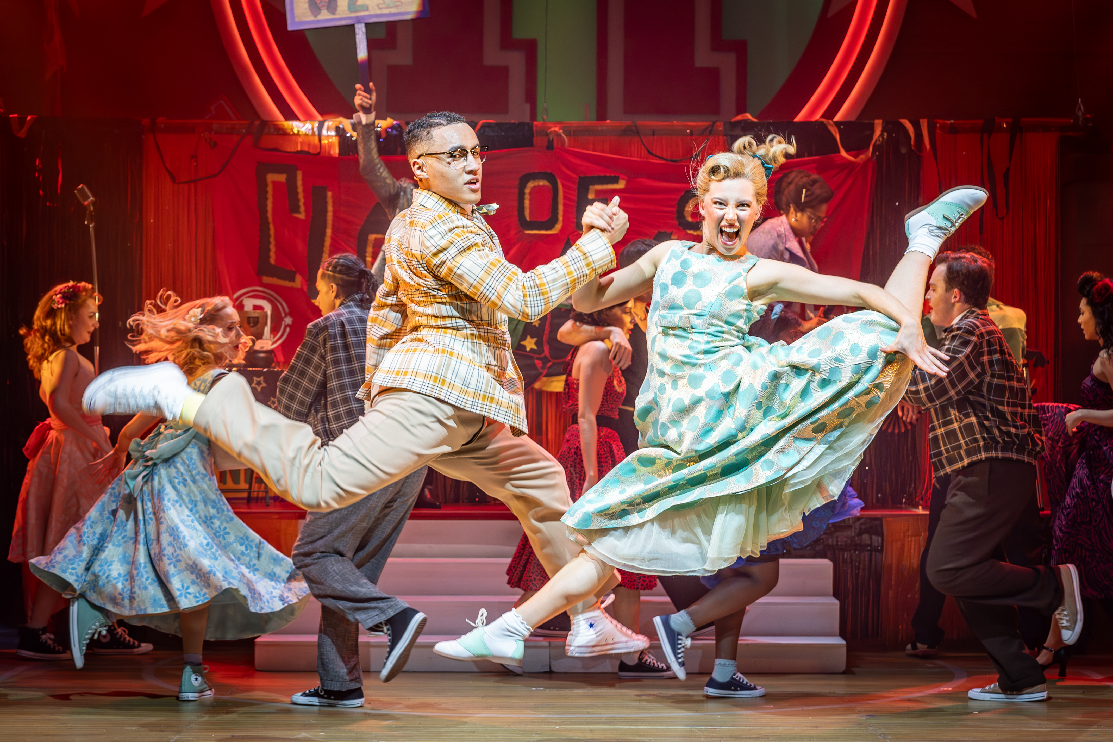 Jayd'n Tyrone & Phoebe Roberts In In GREASE UK & Ireland Tour. Credit Marc Brenner