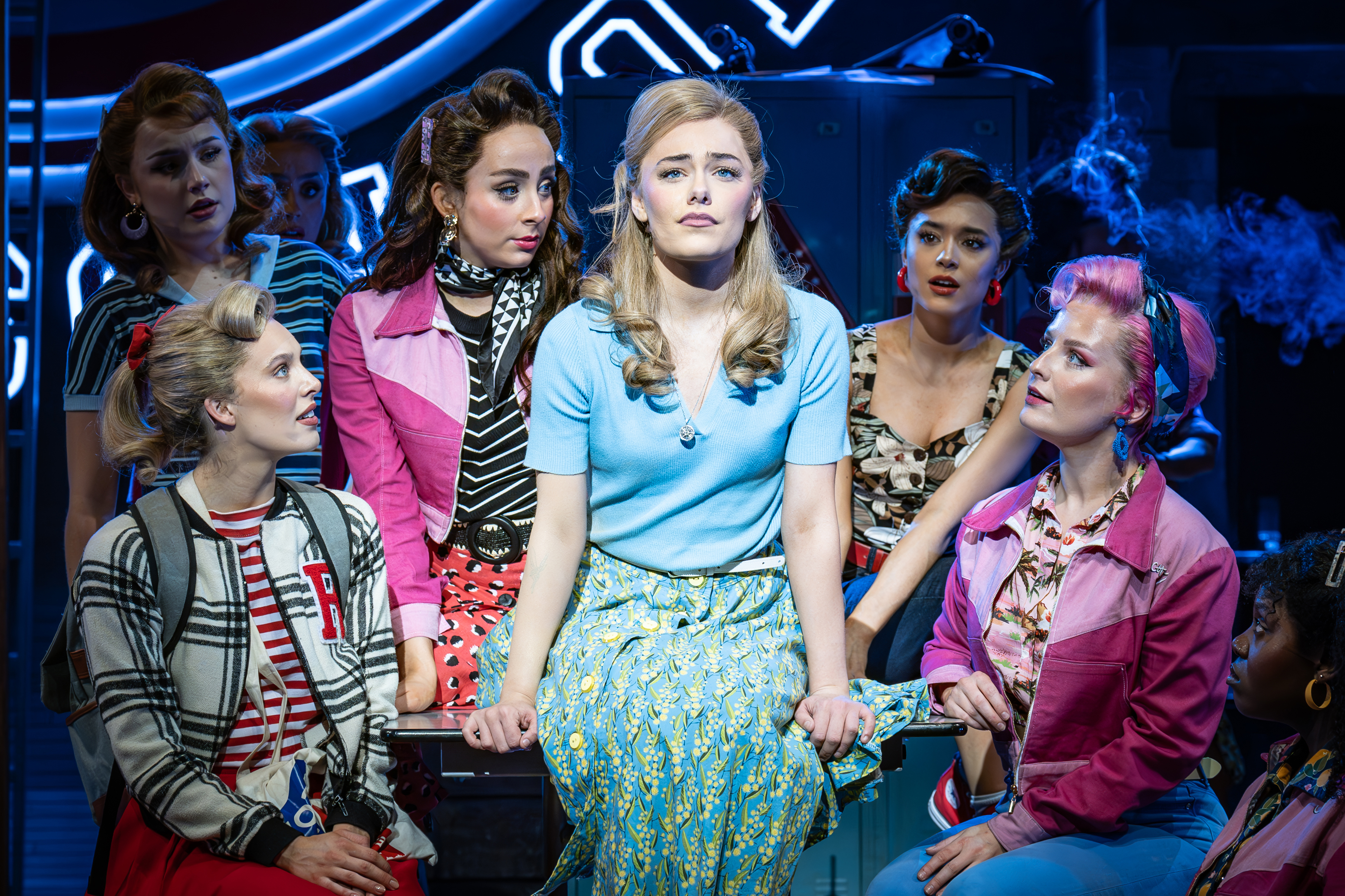 Hope Dawe (Centre) & Cast In GREASE UK & Ireland Tour. Credit Marc Brenner (2)